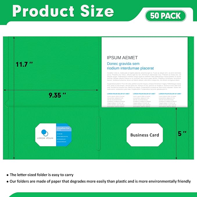 Two Pocket Folders, PANDRI 50 Pack 2 Pocket Folders, Letter Size Paper File Folder for School Office Home Business, Assorted 5 Colors