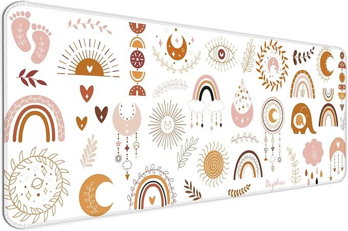 Boho Cute Desk Mat, Kawaii Large Gaming Mouse Pad, Computer Keyboard Laptop Mousepad for Work, Game, Office and Home, XL