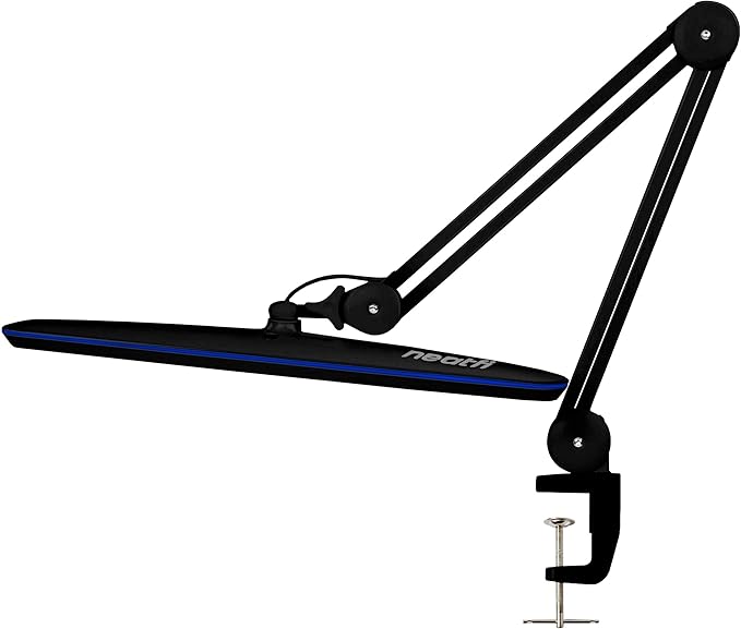 Neatfi XL 2,200 Lumens LED Desk Lamp, 23 Inches 24W, Adjustable Arm, Dimmable, Eye Caring, Nail Light for Home, Office, Study Lamp (Non-CCT with Clamp, Black)