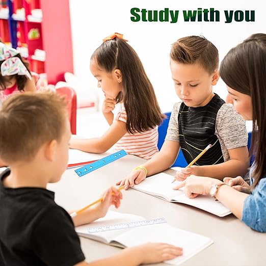 28 Pack Plastic Ruler 12 Inch Transparent Rulers - 7 Assorted Color Metric Bulk for Kids School Office Classroom