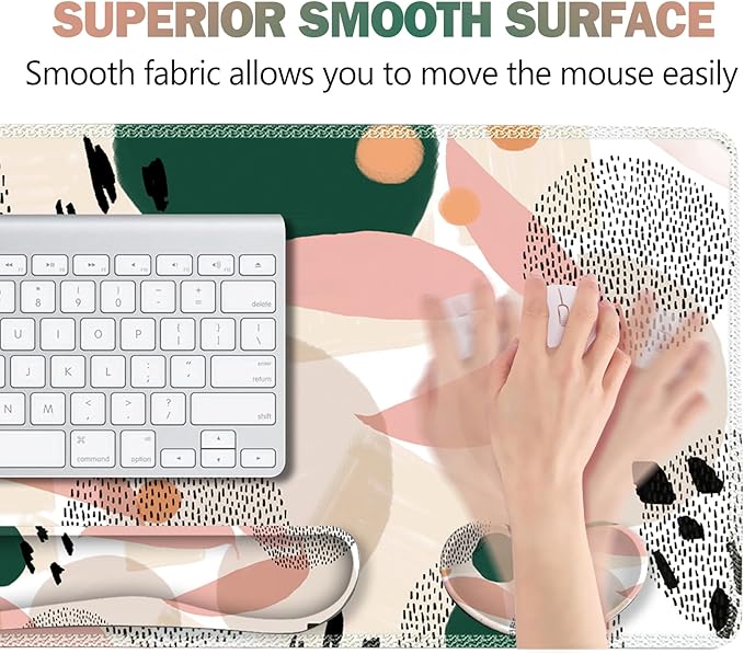 ARTSO Gaming Mouse Pad Wrist Support Set, XXL Large Desk Mat Mousepad + Keyboard Wrist Support+ Mouse Wrist Rest+Coaster 4in1 Ergonomic, Memory Foam, Stitched Edge for Home Office -Abstract Point