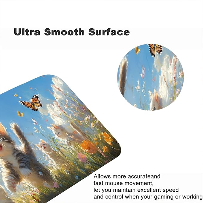 Cute Cats Desk Pad Mouse Pad Watercolor Flowers Butterflies Mouse Pad Large Mousepad Extended Laptop Keyboard Mat Gaming Desk Pad Mouse Mat Office Computer Keyboard Laptop Home 31.5"x11.8"