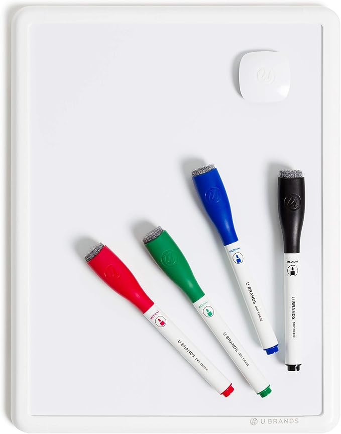 U Brands Contempo Magnetic Dry Erase Board White Board Kit, 8.5” x 11”, White Modern Frame, Includes 4 Markers and Magnet