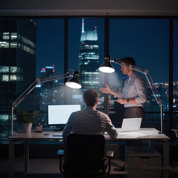 2 Pack Desk Lamp w/A19 E26 LED Bulb for Home Office Eye-Caring Metal Extra Tall Swing Arm High Intensity Clamp Flexible Gooseneck Side Table Working Reading Computer Workbench 5000K White Light