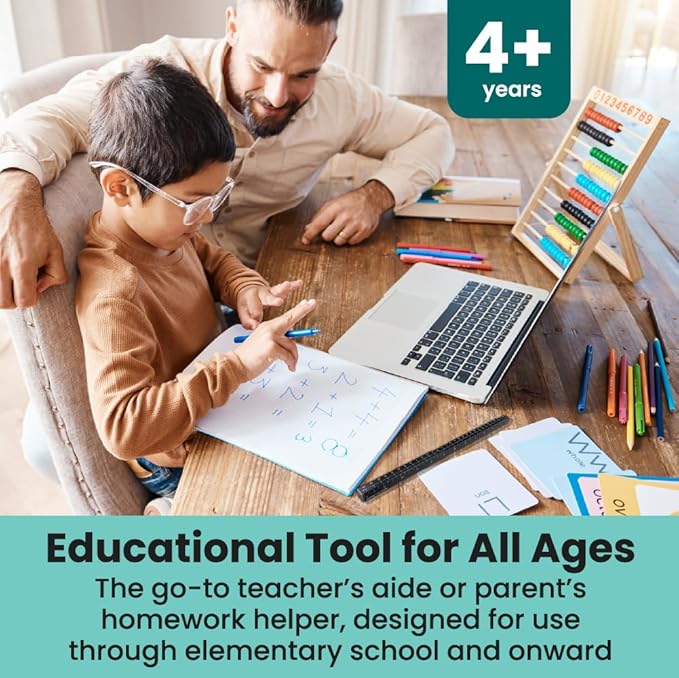 MeasureMate Learning Ruler, Four-Sided Math Tool for Students, Teaching Number Lines, Fraction Line, with Metric and Imperial, Black, 2-Pack
