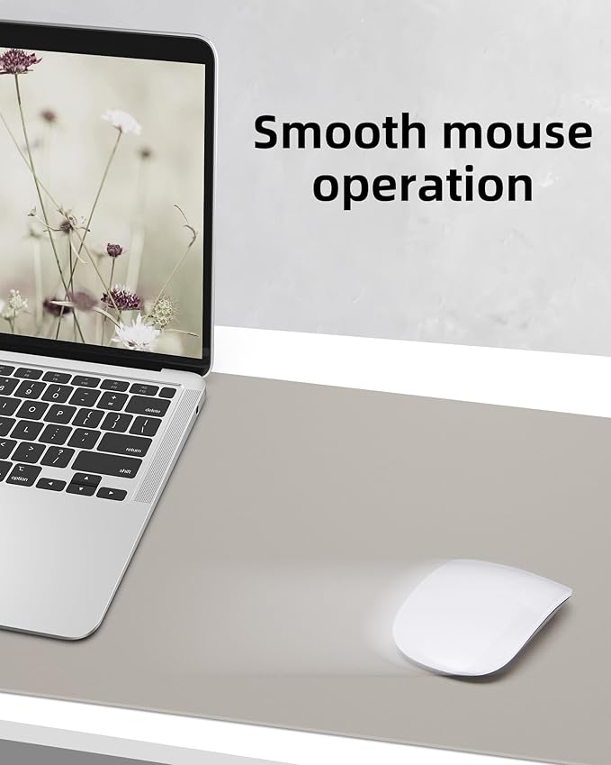 AFIING Leather Desk Pad Protector,Mouse Pad,Office Desk Mat, Non-Slip PU Leather Desk Blotter,Large Desk mat,Waterproof Keyboard mat for Office/Home/Decor (Light Grye,48"" x 17"")