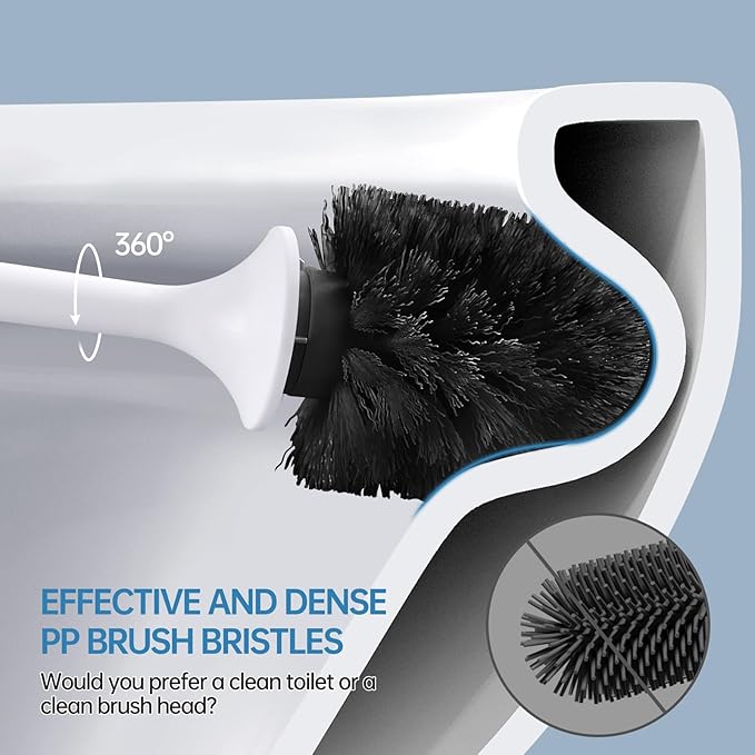 Toilet Brush, Toilet Bowl Brush and Holder Set for Bathroom, Toilet Cleaning Scrubber Cleaner Brush for Bathroom for Deep Cleaning with Stiff Plastic Bristle, Ventilated Holder (Black Head)