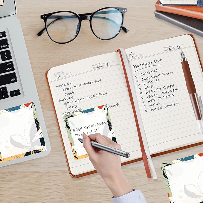 Sticky Notes, 2 Pads, 3x3 inches, Cute Colorful Fun Self-Stick Note Pads, Easy Post, Strong Adhesive Notepad Abstract Plants