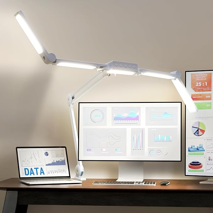 Neatfi (New Model) 3,000 Lumens LED Desk Lamp, Dimmable, 360 SMD LEDs, 30W, CRI 95, Adjustable Light Modes, Task Lamps for Home Office, Study Lamp, Desk Light Bar (CCT with Clamp, White, 44 Inches)