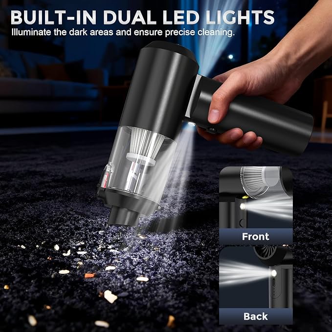 TURNRISE Car Vacuum Cordless: 12000Pa 2 in 1 Handheld Vacuum & Blower - Hand Vacuum Portable Cordless with Led Light, Multi-Nozzles for Car, Home, Office, Pet, Hair