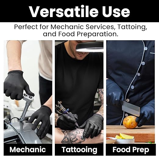 Nitrile-Vinyl Blended Disposable Gloves, Powder-Free & Non-Latex Gloves, 1000, Protective Gloves for Medical Exams, Cooking & Household Cleaning, 4 Mil Thick Non-Sterile Secure Grip Black, Small