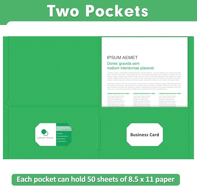 Two Pocket Folders, PANDRI 50 Pack 2 Pocket Folders, Letter Size Paper File Folder for School Office Home Business, Green