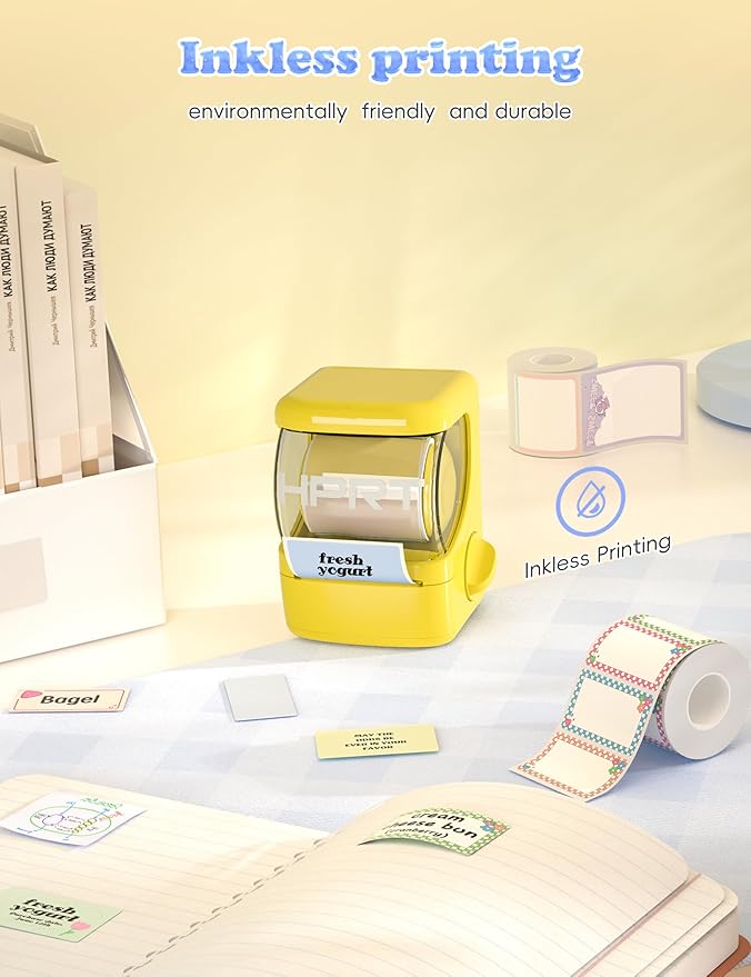 HPRT NEW1 Label Maker - Bluetooth Label Make Machine with 1 Roll Tape Portable Thermal Printer for iPhone&Andriod, Yellow