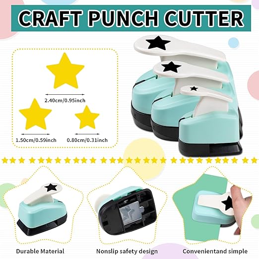 Star Punch Paper Craft Tool, 3Pcs Different Size Star Shaped Hole Puncher for Scrapbook Supplies, Card Making, DIY Crafts, Estrella Paper Cutter & Punch Set for Papel Crafts