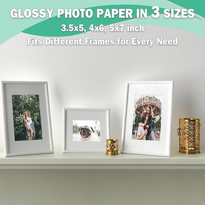Glossy Photo Paper 3.5x5, 4x6, 5x7, Photo Printer Paper for Inkjet, 150 Bulk Variety Pack, Assorted Sizes, 52lb/200gsm (P3545YW200GP)