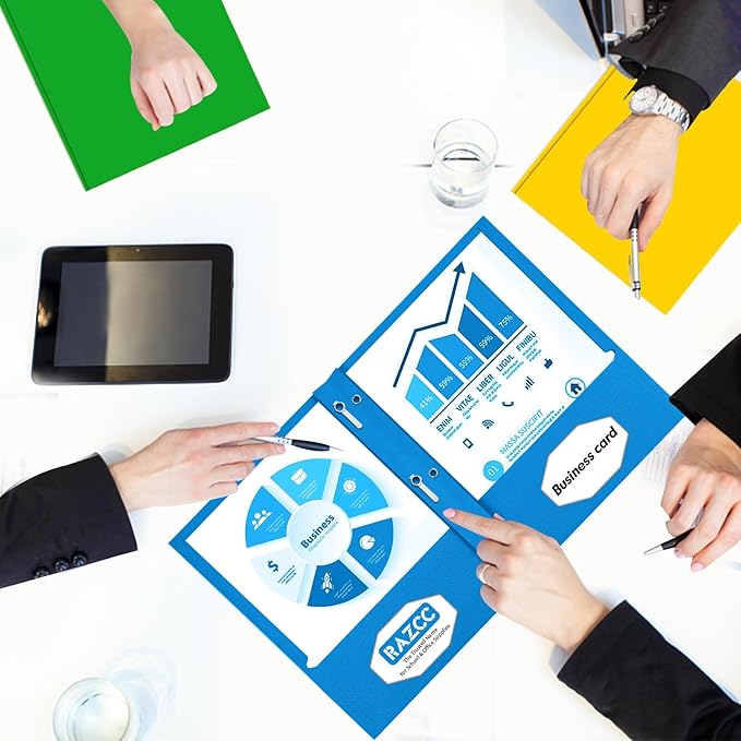 Two Pocket Folders, RAZCC 100 Pack Two Pocket with Prongs, 3 Prong Folders Fit Letter Size Paper, Pocket Paper File Folders for School Office Home Business, Assorted 5 Colors