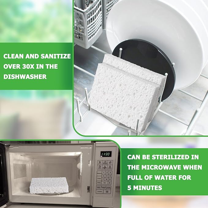Vilphel White Plant Based Sponges for Kithcen, 24 Count, Dehydrate, Natural, Organic, Non Abrasive, No odor, Durable Washable Recycled Soft Bio-Based Cellulose Sponge for Washing Dishes and Countertop