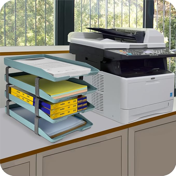 Acrimet Traditional 4 Tier Letter Tray, Front Load Design, A4 Letter Size, Desktop Organizer (Plastic) (Solid Green Color)