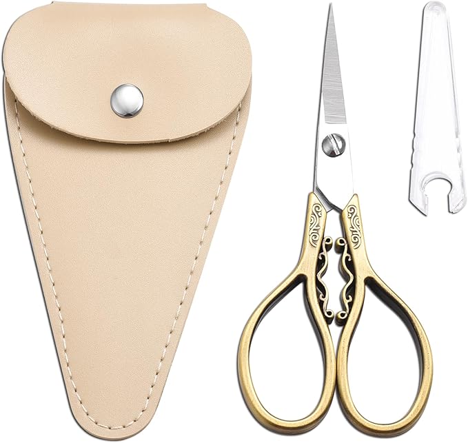 Small Precision Detail Scissors, 4.3in Sharp Pointed Tip Vintage Embroidery Shears W/Sheath for Craft, Sewing, Cross Stitch, Artwork, Thread Cutting