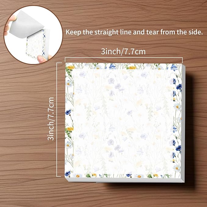 Sticky Notes, 2 Pads, 3x3 inches, Cute Colorful Fun Self-Stick Note Pads, Easy Post, Strong Adhesive Notepad Blue Daisy Field