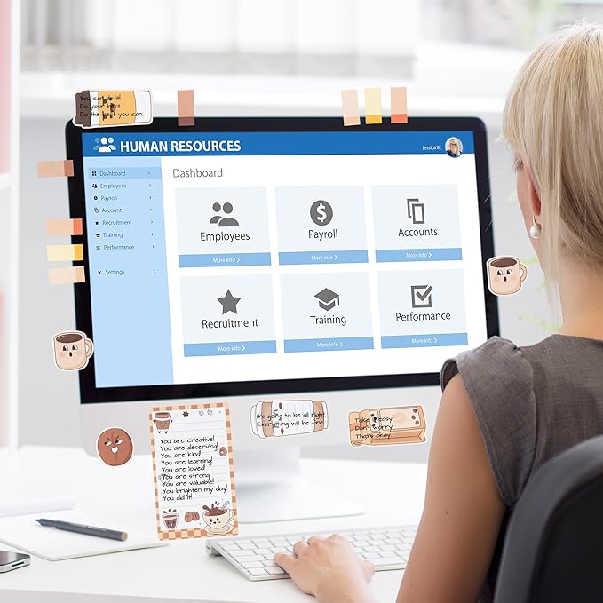 B1ykin Sticky Notes Set, Cartoon Theme Cute Self-Stick Notes Pad Teacher Appreciation Gifts, Self-Adhesive Writing Memo Pages Sticky to Do Notepad Thank You Gift for School Classroom (Latte Coffee)