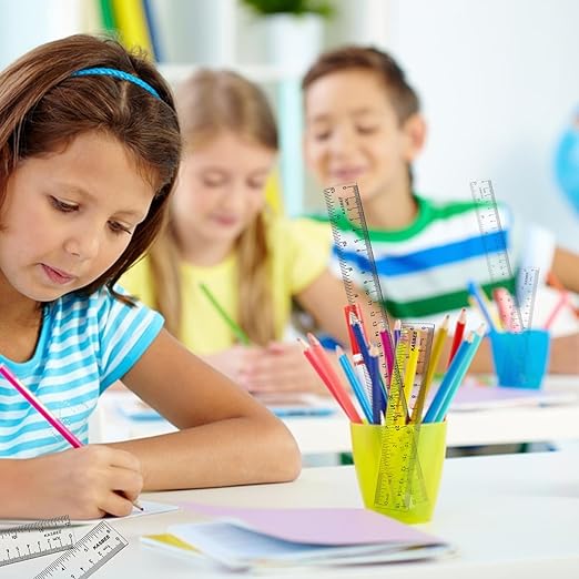 Plastic Rulers, 6 Inch Ruler, 12 Inch Ruler, Clear Ruler with Centimeters and Inches, Straight Plastic Ruler Set for Students School and Office