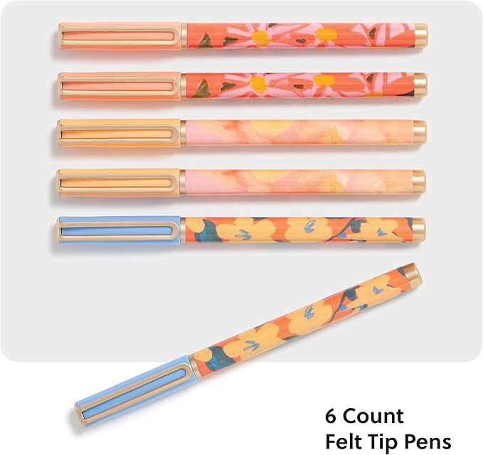 U Brands Catalina Felt Tip Pens, Pen Set of 6 Black Ink Pens, Artist Touch, Medium (0.7 mm) Point