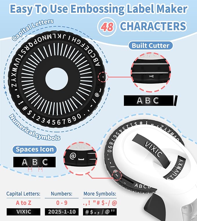 Vixic Embossing Label Maker Machine with Tapes, Vintage Retro Manual Punch Old School Embossed Labeler with 10 Rolls 3D (3/8") Embosser Tapes for Home Kids DIY Crafting & Scrapbooking, Black