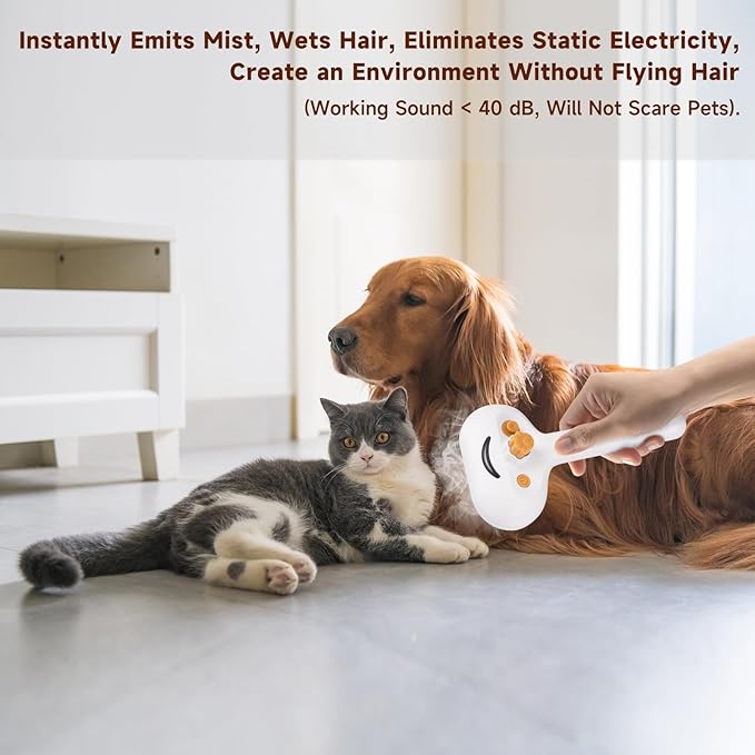 VVWVVW Pet Steam Brush for Dog & Cat – 3-in-1 Spray Hair Removal Comb – Steam for Shedding & Grooming – Water Brush for Long & Short Haired Pets – Spritz Defur Comb