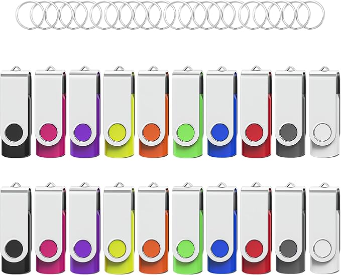Flash Drives 8GB 20 Pack, Wooolken USB 2.0 Thumb Drives with Keychains Memory Stick USB Drive Pendrive for PC Laptop Computer (Mixcolors)