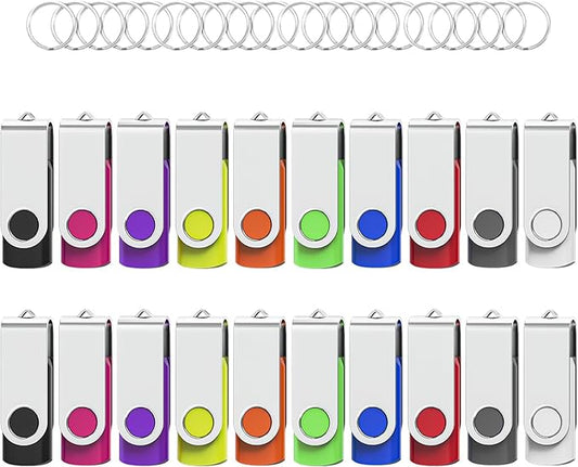 Flash Drives 32GB 20 Pack with Keychains, Wooolken Swivel USB 2.0 Thumb Drives Bulk USB Drive Memory Stick Data Storage Pack (Mixcolors)