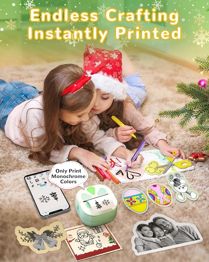 Sticker Printer, Print Pods Mini Printer, Bluetooth Thermal Sticker Maker Machine with 3 Rolls Paper, Print Pod Mini Printers for iPhone, Impresora Portátil for Study Note, Journal, DIY, Kids Gift