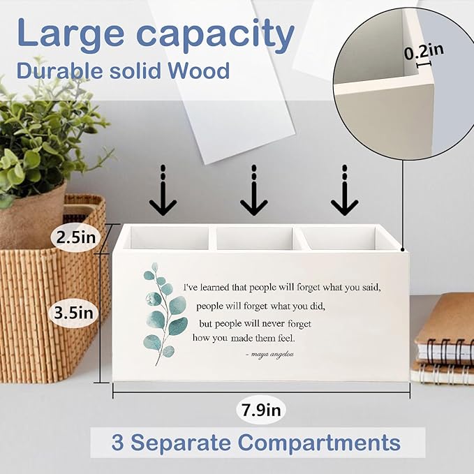 SNNDER Inspirational Maya Angelou Quote Pen Holder, Motivational Desk Decor, Inspirational Positive Gifts Wooden Pen Pencil Holder Organizer for Home Office Desk Accessories