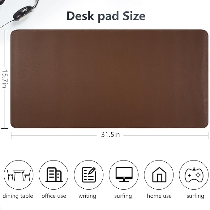 Desk Mat, Dual-Sided Desk Pad, Large Mouse Pad for Desk, Natural Cork & PU Leather Non-Slip Waterproof Desk Mats for Office and Home (Brown, 31.5" x 15.7")