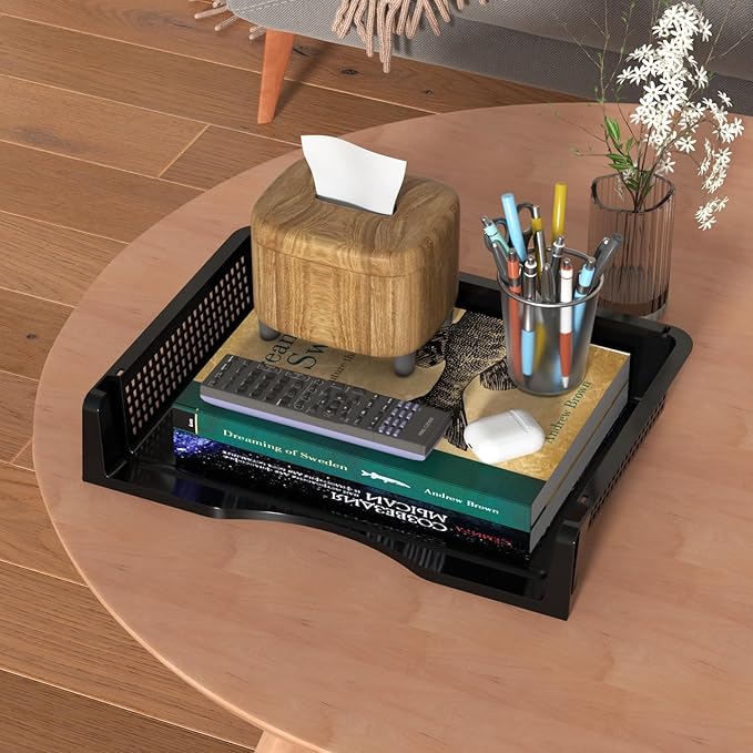 Set of 6 Plastic Letter Trays Stackable, Plastic Stackable A4 Paper Tray, Desktop File Organizer, Black