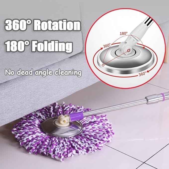Spin Mop Replacement Mop Handle, 49-inch 360 Degrees Rotating Telescopic Replacement Mop Stick with Stainless Steel Disc for Spin Mop Bucket Cleaning System (Stainless Steel Disc, Purple)