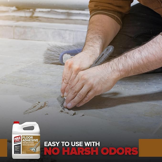 Max Strip Floor Adhesive Remover - 1 Gallon - Professional Fast Working Gel Strips Multiple Layers - Removes Tough Mastics and Construction Adhesives - No Harsh Odor Leaves Surface Clean