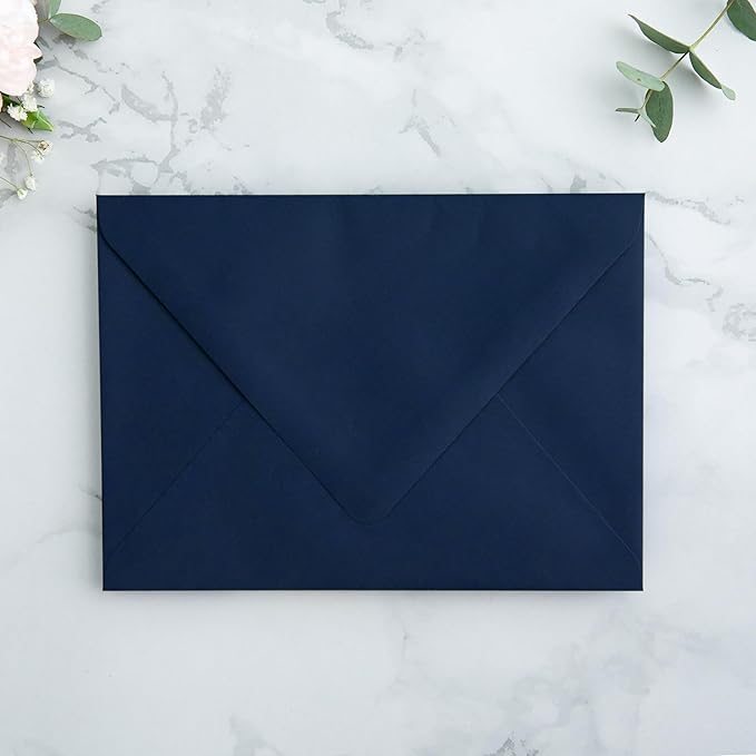PONATIA 50PCS A7 Euro Flap Envelopes, 5.25 x 7.25'' Liner Envelope For 5x7'' Weddings Invitation Cards, Christmas Gift Cards, Acrylic Invitations, Photos (Navy Blue)