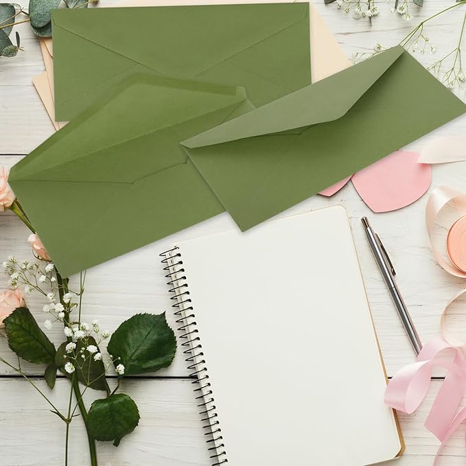 Whaline 50Pcs Business Envelopes Sage Green Mailing Envelopes V-Flap Envelope for Invitations Mailing Letters Checks Sending Card, 4 1/8 x 9 1/2 Inch