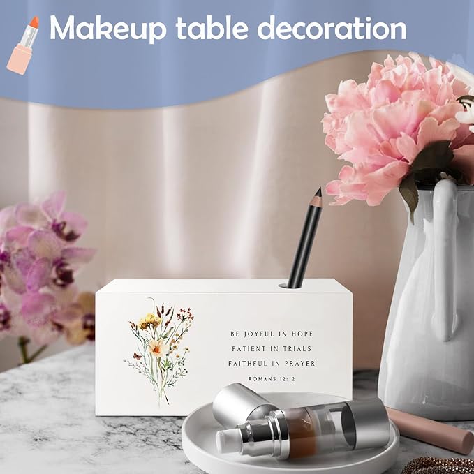 SNNDER Floral Christian Single Pen holder for Desk, Christian Religious Gifts for Women, Romans 12:12 Bible Verses Fountain Pen Holder for Home Office Desk Accessories