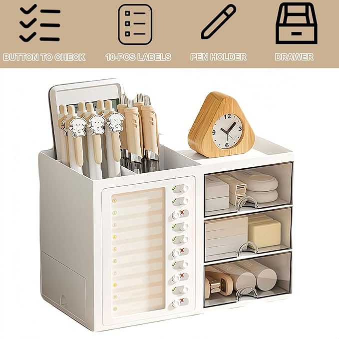 Desk Organizer with Drawer, Stationery Pencil Pen Holder for Desk, Multi-functional Desk Organizers and Accessories, Workspace Organizers for Office School Home Supplies