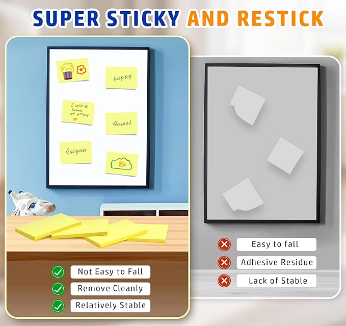 4 x 6in Yellow Sticky Notes Large,400pcs Recyclable Sticky Notes,8 Pack Notes Pads Memo Pads,Strong Self-Adhesive Notes, Bulk Large Pads Easy to Post Notes for Home School Office Desk Accessories