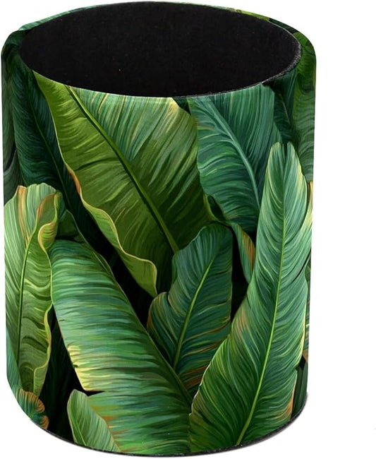Leather Pen Holder for Desk Tropical Jungle Palm Leaves Pencil Cup Desktop Organizer Makeup Brush Holders Office Supplies for Home, Kids & School