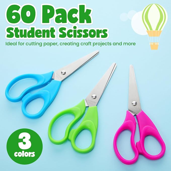 Newwiee 90 Pack Kids Scissors, 5.5 Inch Safety Blunt Tip Student Scissors with Comfort Grip for Child Student Teacher, School Supplies Craft Cutting Paper