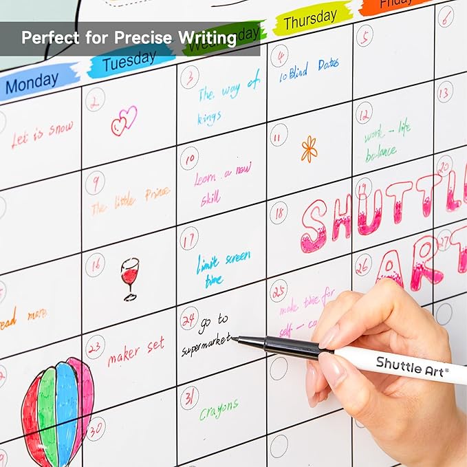 Shuttle Art Ultra Fine Dry Erase Markers, 15 Colors Whiteboard Markers with Erase, Dry Erase Markers Perfect For Writing on Whiteboards, Dry-Erase Boards,Mirrors for School Office Home
