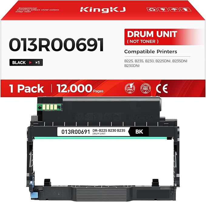 KingKJ 013R00691 B230 B225 B235 Drum Unit (Not Toner) Black 1-Pack High-Yield Replacement Compatible with Xerox B225 B235 B230 B225DNI B235DNI B230DNI Printer Imaging Drum Laser All-in-One Copier Copy