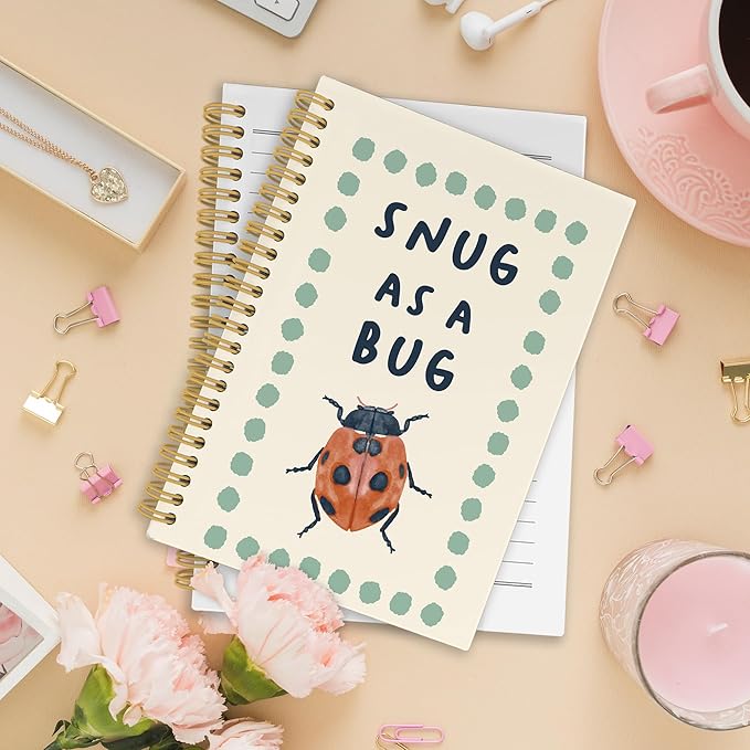 XPH Funny Ladybird Spiral Notebook, Ladybug Journaling Notebooks for Note Taking, Retro Insect Hardcover Journal for Writing 160 Pages 5.5 x 8.3 Inch, Ladybug Gifts for Women Men