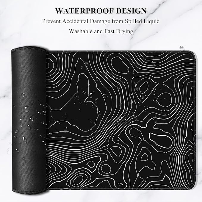 Auhoahsil Large Mouse Pad, XXL Desk Pad, Extened Mousepad 31.5" x 11.8", Non-Slip Rubber Base, Stitched Edges, Superior Surface, Gaming Keyboard Mat, Waterproof Desk Pad, Black Contour