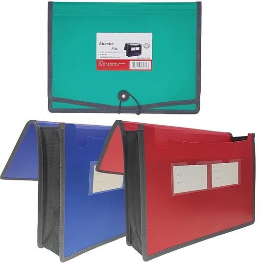 Premium Quality Plastic Expanding File Folder Document Organizer, 3.5" Expansion, A4 Letter Size for Home School Office Organization, 3 Pack (RED/Blue/Green)
