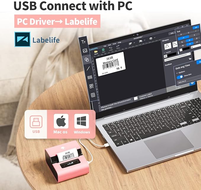 Phomemo Label Maker- M221 Label Maker Machine 3 Inch Bluetooth Thermal Barcode Printer for Small Business/Home Use, for Barcode, Address, Logo, Mailing, Stickers, Compatible with Phone & PC, Pink